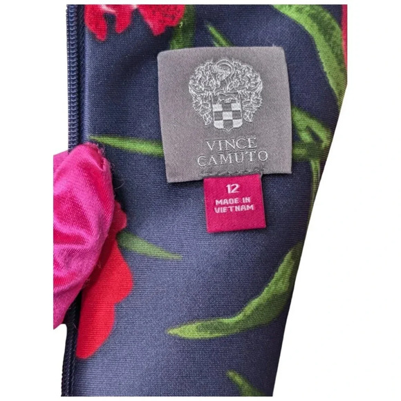 Vince Camuto Womens Floral Sheath Dress Sleeveless Dark Navy Pink Red Size 12 - Picture 7 of 12